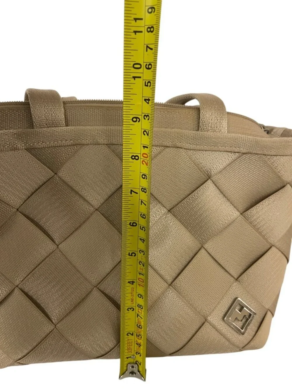 Maggie Bags Seatbelt Tote Bag Large Purse Tan Carry all Heavy Duty Footed NWOT